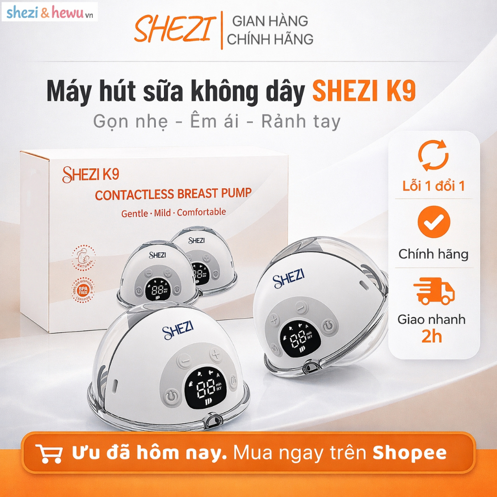 Máy hút sữa không dây Shezi K9, dung tích lớn 150ml, hút sữa nhanh và không đau rát, chất liệu an toàn