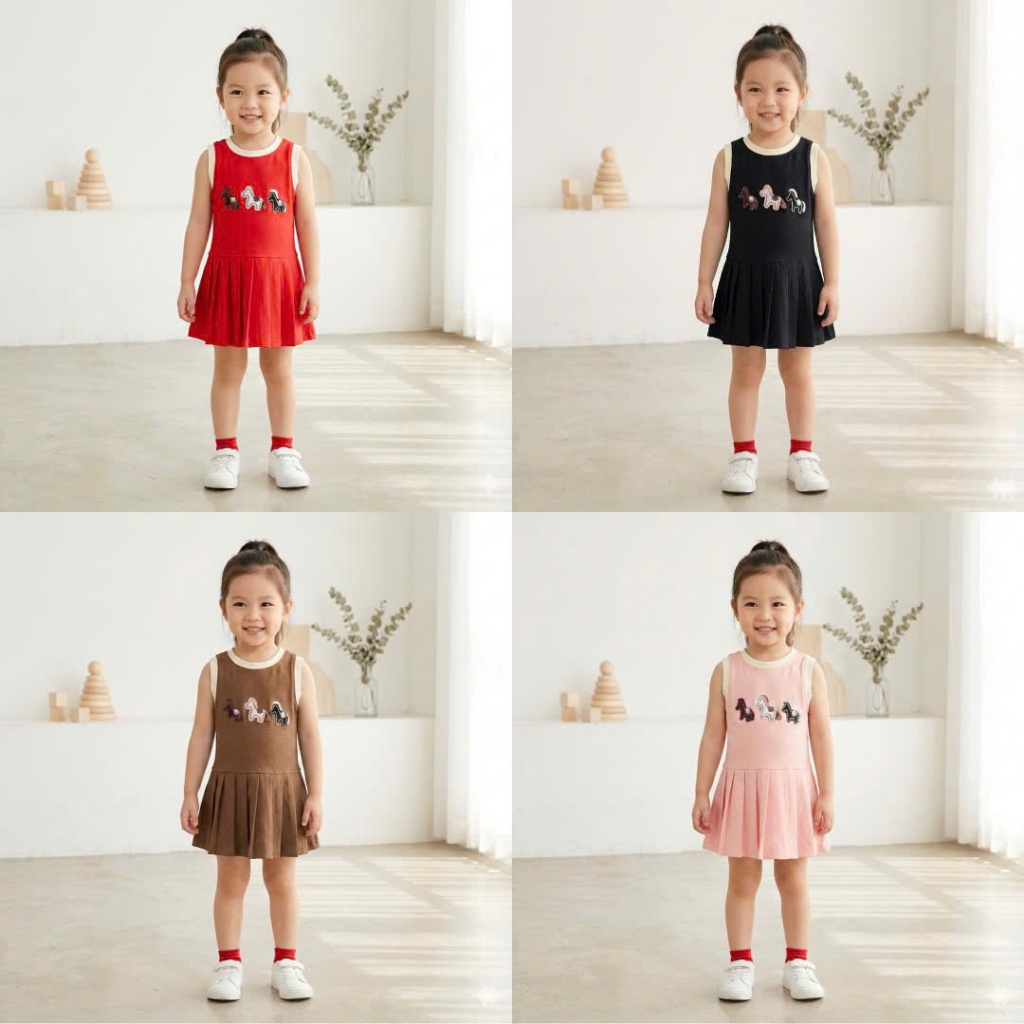 Váy 3 Lỗ Liền Thân Thêu Ngựa Cho Bé Gái Từ 9-35kg