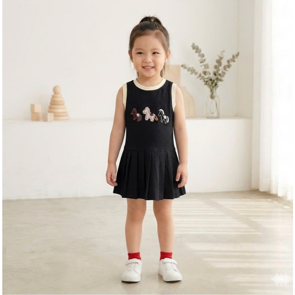 Váy 3 Lỗ Liền Thân Thêu Ngựa Cho Bé Gái Từ 9-35kg