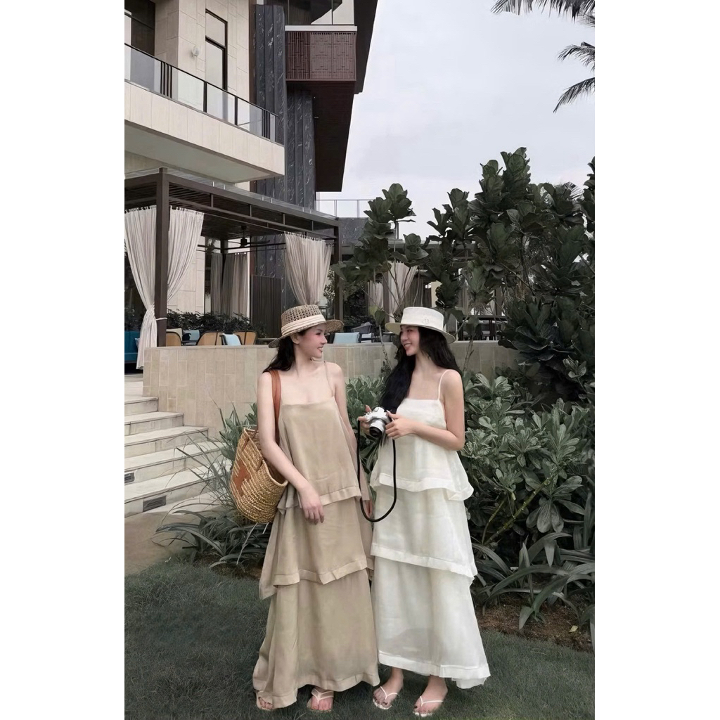Váy Tơ Lụa Bèo Tiểu Thư Đi Chơi Đi Biển, Váy Maxi Tơ Lụa Dáng Xuông Nhiều Tầng Tiểu Thư