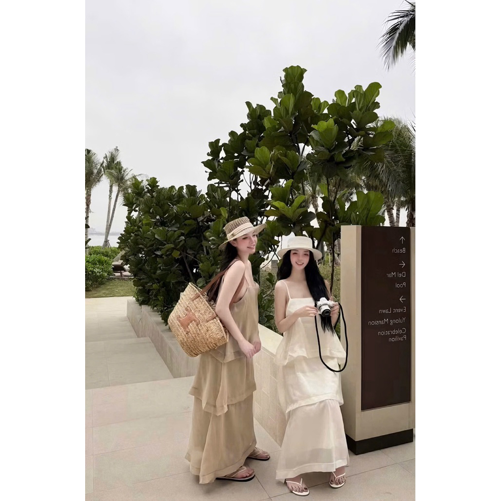 Váy Tơ Lụa Bèo Tiểu Thư Đi Chơi Đi Biển, Váy Maxi Tơ Lụa Dáng Xuông Nhiều Tầng Tiểu Thư