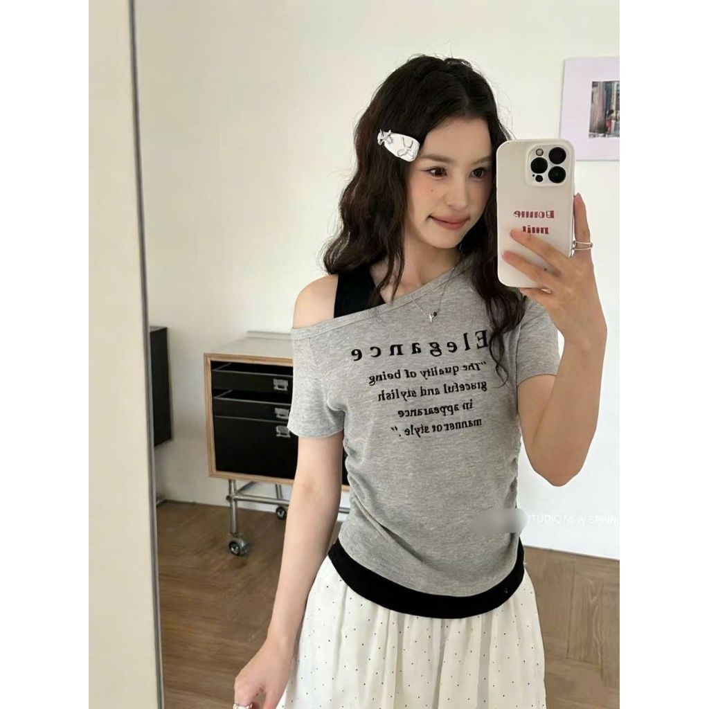 [𝑯𝒂 𝑨𝒏𝒉] Áo Cộc Phông Trễ Vai Chữ Pha Gấu QCL1 > 58kg