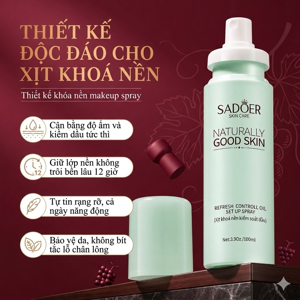 Xịt Khóa Trang Điểm Naturally Good Skin 100ml Căng Bóng Lâu Trôi 12 Giờ Kiềm Dầu Tự Tin Rạng Rỡ
