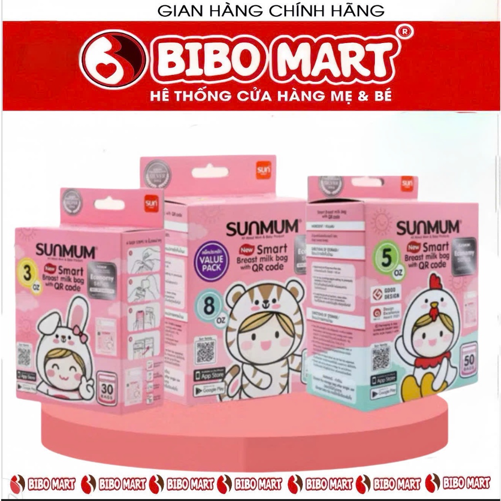 Túi trữ sữa Sunmum 250ml, 150ml, 100ml khóa zipper 3 lớp, chống đổ, chính hãng Thái Lan