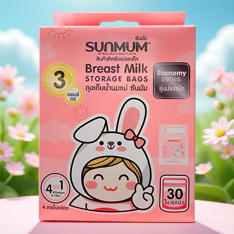 Túi trữ sữa Sunmum 250ml, 150ml, 100ml khóa zipper 3 lớp, chống đổ, chính hãng Thái Lan