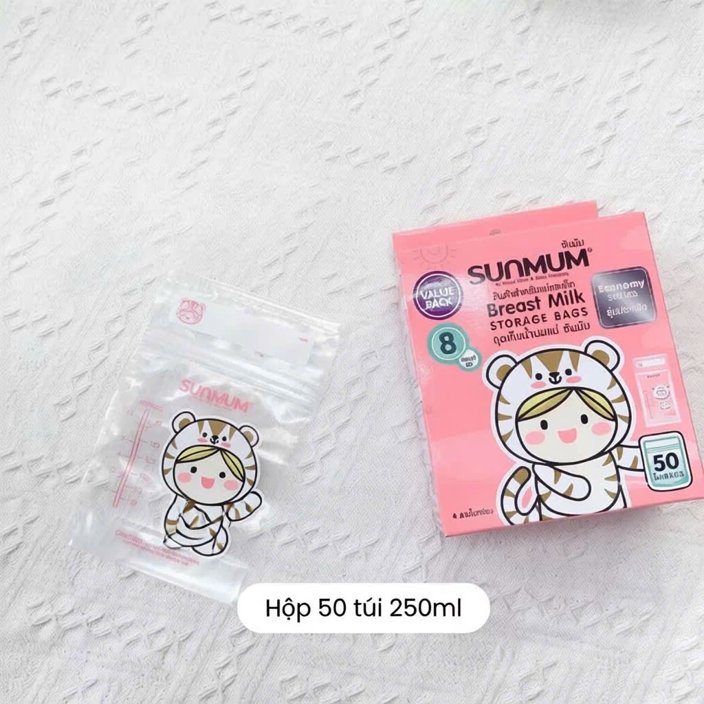 Túi trữ sữa Sunmum 250ml, 150ml, 100ml khóa zipper 3 lớp, chống đổ, chính hãng Thái Lan