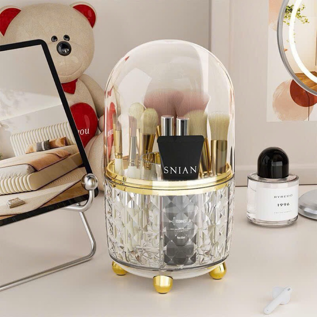 💄 LỌ ĐỰNG CỌ TRANG ĐIỂM CAO CẤP – NẮP CHỤP CHỐNG BỤI, SANG XỊN CHO BÀN TRANG ĐIỂM 💄