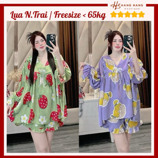 Đồ ngủ nữ 45-65kg, pijama đùi ngắn tay dài dáng baby doll lụa mịn ngọc.trai 65CC02, đồ bộ nữ đồ mặc nhà dễ thương cute