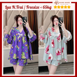 Đồ ngủ nữ 45-65kg, pijama đùi ngắn tay dài dáng baby doll lụa mịn ngọc.trai 65CC02, đồ bộ nữ đồ mặc nhà dễ thương cute