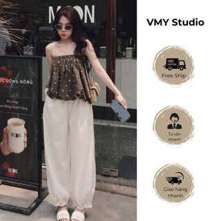 VMY Studio - Set bộ quần áo quây chấm bi quần bo mềm mại không nóng diện đi biển nữ