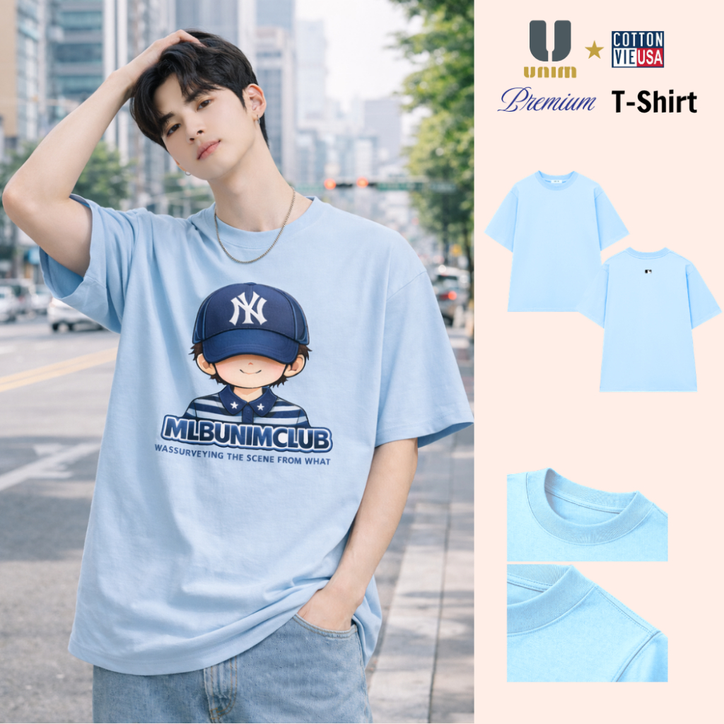 Áo Thun Cậu Bé Đội Mũ MLBUNIMCLUB Phong Cách Hàn Quốc Chất Liệu Cotton Cao Cấp Form Rộng