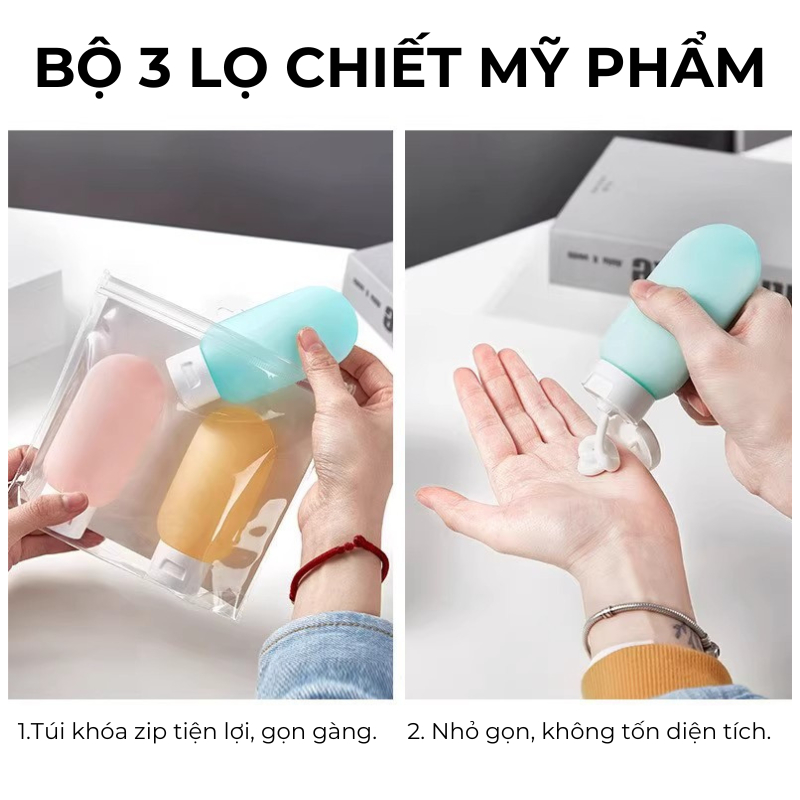 Set 3 Lọ Chiết Mỹ Phẩm Du Lịch 60ml KOOBEE – Chai Đựng Dầu Gội, Sữa Tắm, Lotion, Toner Kèm Túi (207)