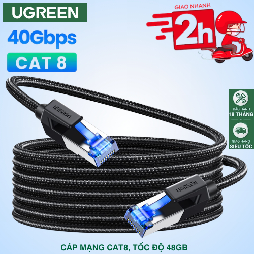 Cáp mạng Cat8 Ugreen Tốc độ cao 40Gbps -2000MHz, Cat6, Cat7 Cáp đúc sẵn 2 đầu – Bảo Hành 18 Tháng