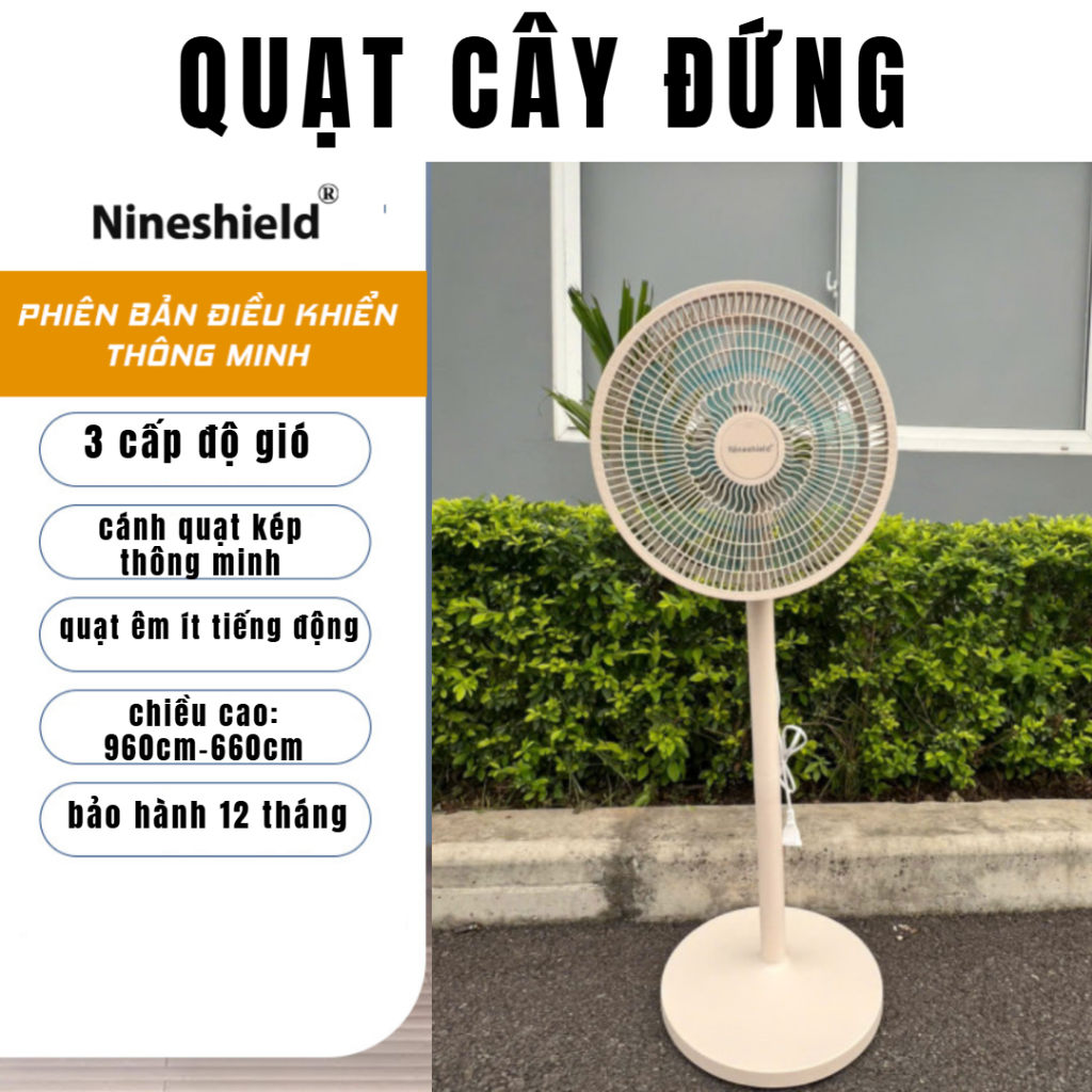 Quạt Cây Đứng NINESHIELD KB-45A , 15 cánh quạt kép Siêu Mát - Siêu Êm . Bảo Hành 12 Tháng