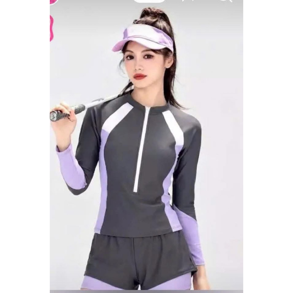 Đồ Bơi Nữ 2 Mảnh Tay Dài Khóa Kéo Quần Đùi 2 Lớp Kín Đáo Phối Màu Năng Động, Tôn Dáng BIKINI SEA