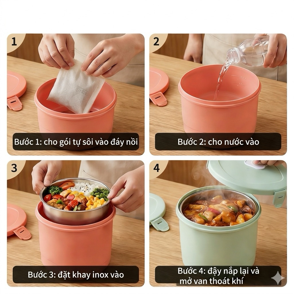 Nồi tự sôi inox 304 +5 gói tự sôi 40g(dung tích 1000ml)sinh viên ,văn phòng ,dự phòng thiên tai bão lũ