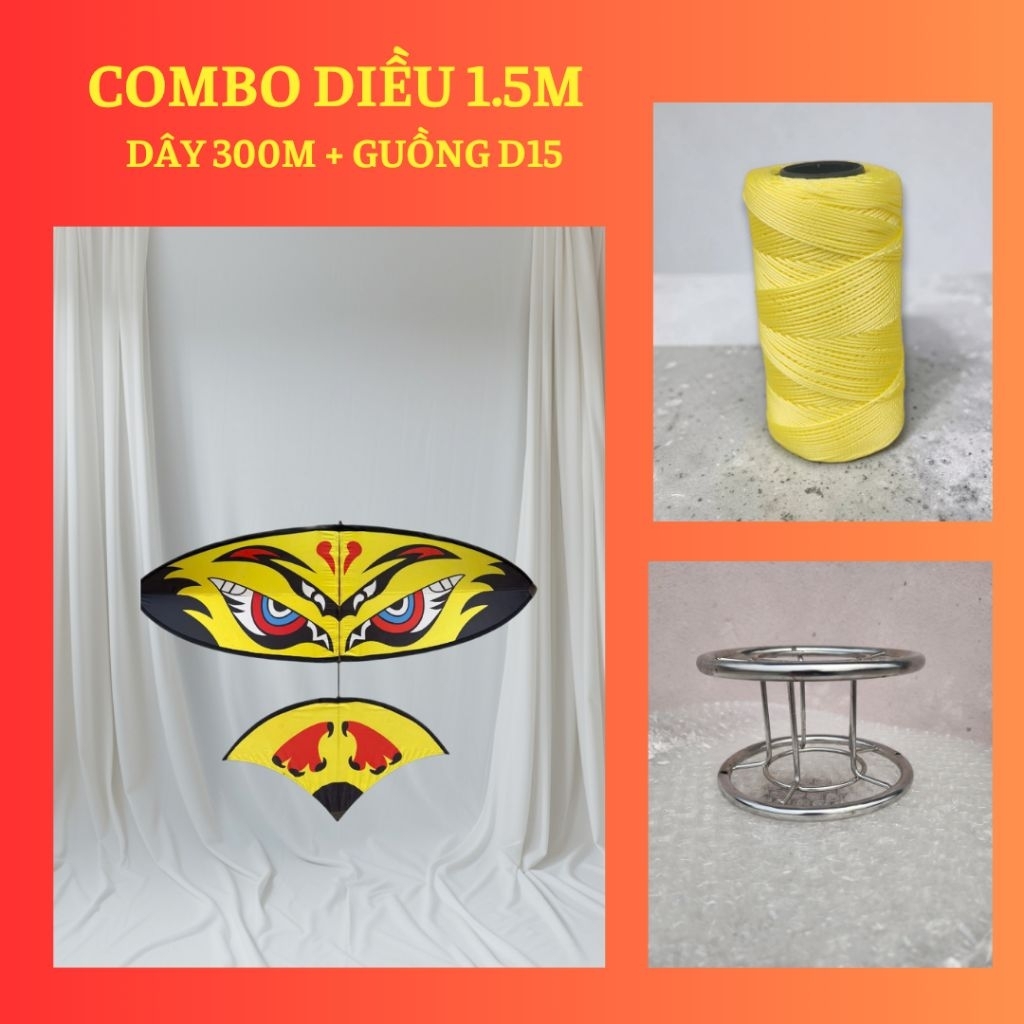 💥 Combo Diều 1.5m + Dây 300m + Guồng D15 💥