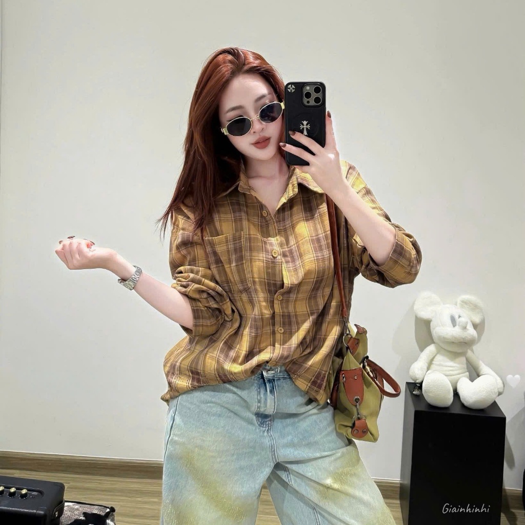 Áo sơ mi kẻ dài tay Theone, Sơ mi kiểu phom rộng dáng dài SM26100-B2TN - NhiNhi Shop | BigBuy360 - bigbuy360.vn