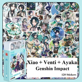 [hàng sẵn] Hộp 120 sticker Xiao Venti Ayaka / Genshin Impact  miếng hình dán không trùng có hộp đựng (không trùng nhau)
