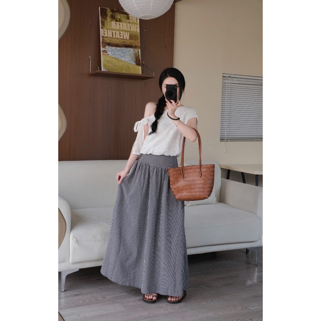 Gingham Skirt (TSW) Chân váy kẻ caro cạp phẳng dáng dài Nữ the.sweaterweather