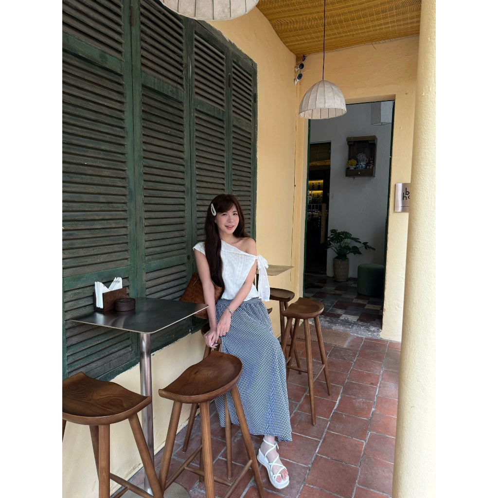 Gingham Skirt (TSW) Chân váy kẻ caro cạp phẳng dáng dài Nữ the.sweaterweather