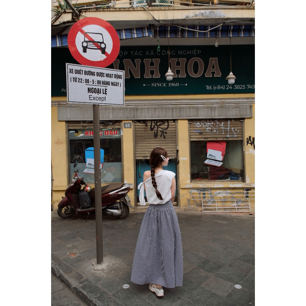 Gingham Skirt (TSW) Chân váy kẻ caro cạp phẳng dáng dài Nữ the.sweaterweather