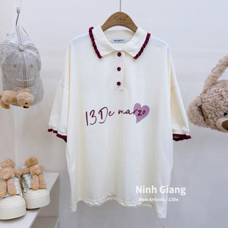 Áo Phông Gấu 13De Marzo Polo Viền Bèo Hồng QC