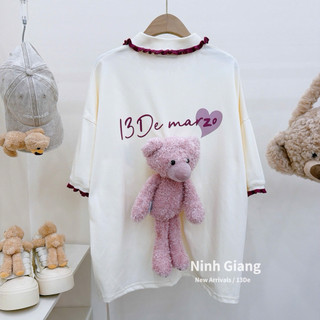 Áo Phông Gấu 13De Marzo Polo Viền Bèo Hồng QC