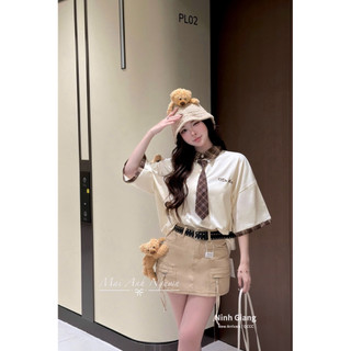 Áo Phông Gấu 13De Marzo Polo Kẻ Cà Vạt Nâu QC