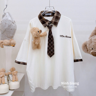 Áo Phông Gấu 13De Marzo Polo Kẻ Cà Vạt Nâu QC