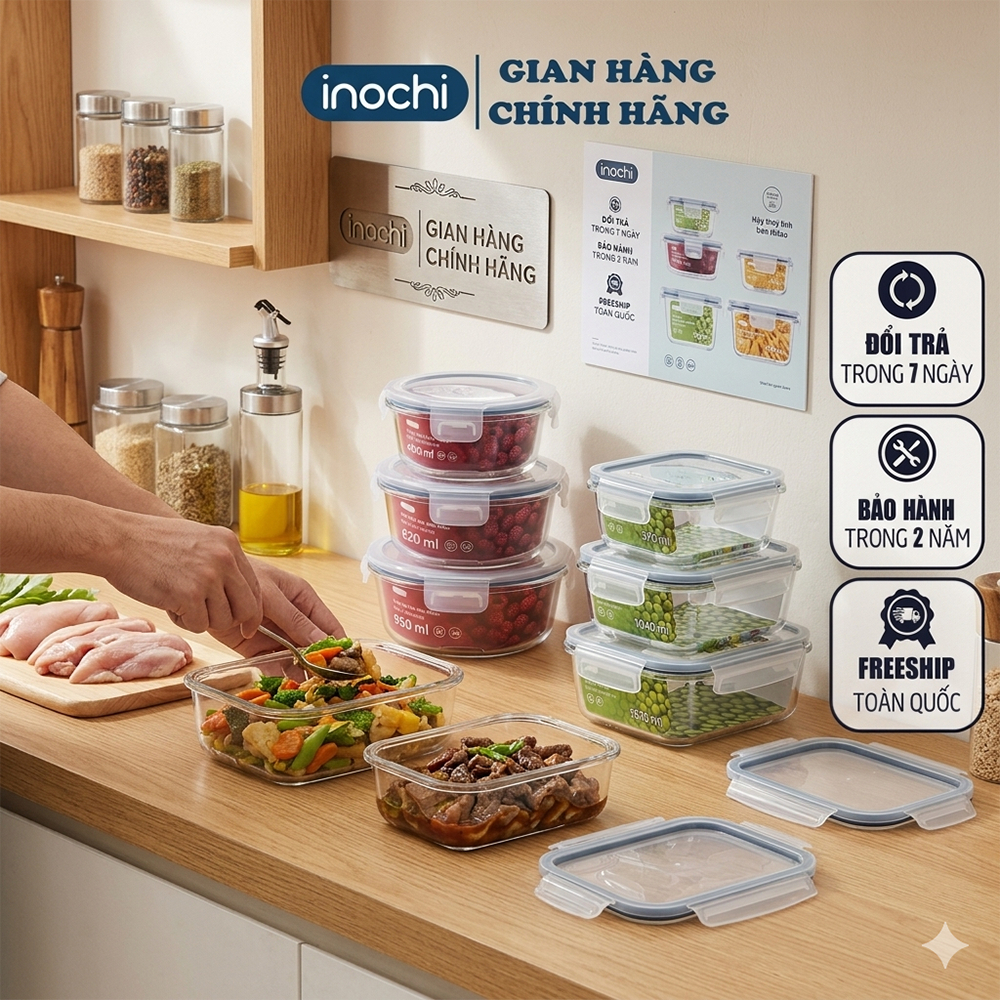 Hộp thủy tinh đựng thực phẩm (tròn, vuông, chữ nhật) chính hãng INOCHI - Tiêu chuẩn nhật bản.