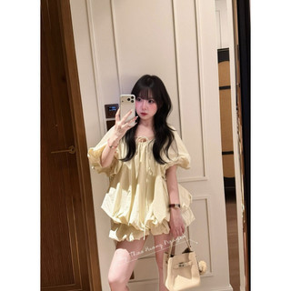 SET BABYDOLL MIX CHÂN VÁY BỒNG BÍ XANH CỐM VÀNG , BỘ ĐỒ NỮ THAOHUONG RK
