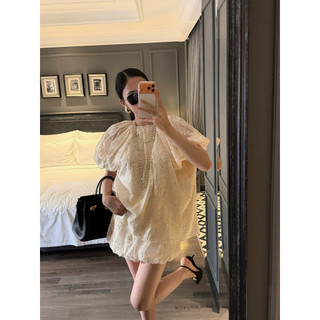 Đầm lụa ánh kim tay phồng cao cấp