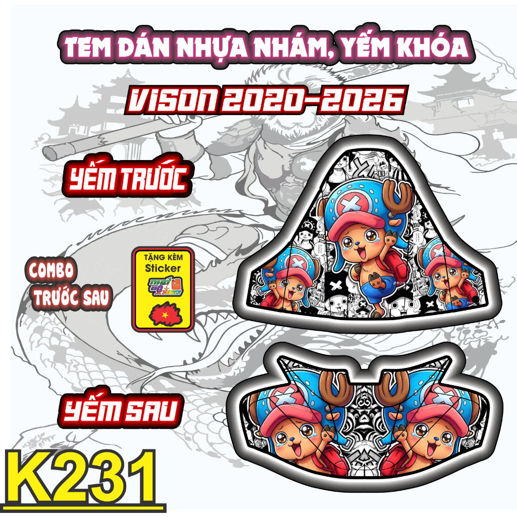 Bộ Tem Dán Trang Trí Yếm Trước & Sau Vision 2020-2026 – Bảo Vệ Nhựa Nhám, Chống Phai Màu