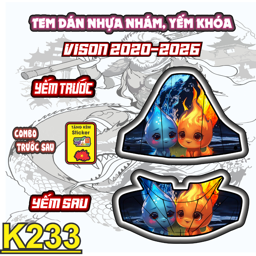 Bộ Tem Dán Trang Trí Yếm Trước & Sau Vision 2020-2026 – Bảo Vệ Nhựa Nhám, Chống Phai Màu
