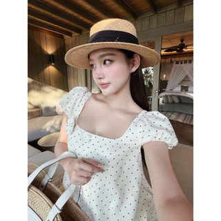 Set Bộ Đồ Áo Tay Cộc Bồng Cổ Vuông Chấm Bi Mix Quần Cộc Bí