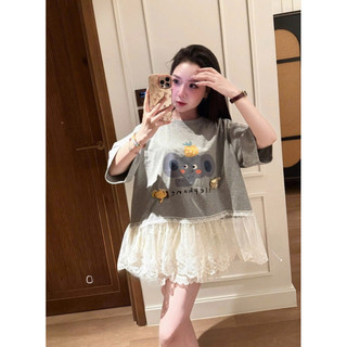 •𝙆𝙞𝙣𝙜𝙨𝙝𝙤𝙥𝙗𝙚𝙖𝙪𝙩𝙮•Áo Phông Voi Ghi Phối Chân Ren QC
