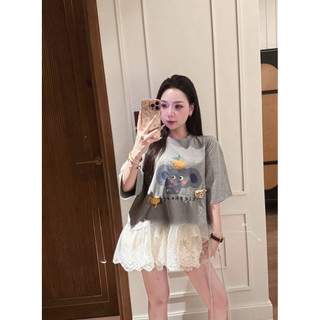•𝙆𝙞𝙣𝙜𝙨𝙝𝙤𝙥𝙗𝙚𝙖𝙪𝙩𝙮•Áo Phông Voi Ghi Phối Chân Ren QC