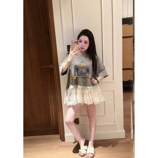 •𝙆𝙞𝙣𝙜𝙨𝙝𝙤𝙥𝙗𝙚𝙖𝙪𝙩𝙮•Áo Phông Voi Ghi Phối Chân Ren QC