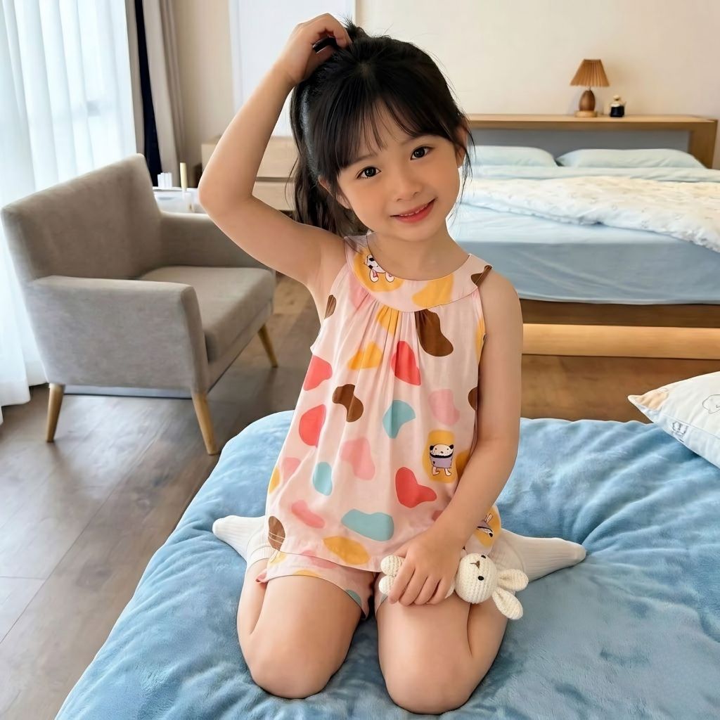 Bộ đồ đi biển mẫu 3 lỗ TĂM GÂN bé gái mùa hè chất tăm mềm mát thấm hút mồ hôi size 9 - 38kg
