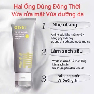 Set 2 Sữa Rửa Mặt Bùn Khoáng QISE 2in1 100ML, Sữa Rửa Mặt Sạch Sâu Giảm Mụn Kiềm Dầu, Dưỡng Ẩm, Sáng Da Mềm Mịn, Vân Thỏ