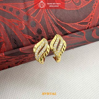 Bông Tai Nữ Titan Hình Cánh Lá Đính Đá Lấp Lánh – Xi Mạ Vàng 18K - Trang Sức Hava - HVBT162