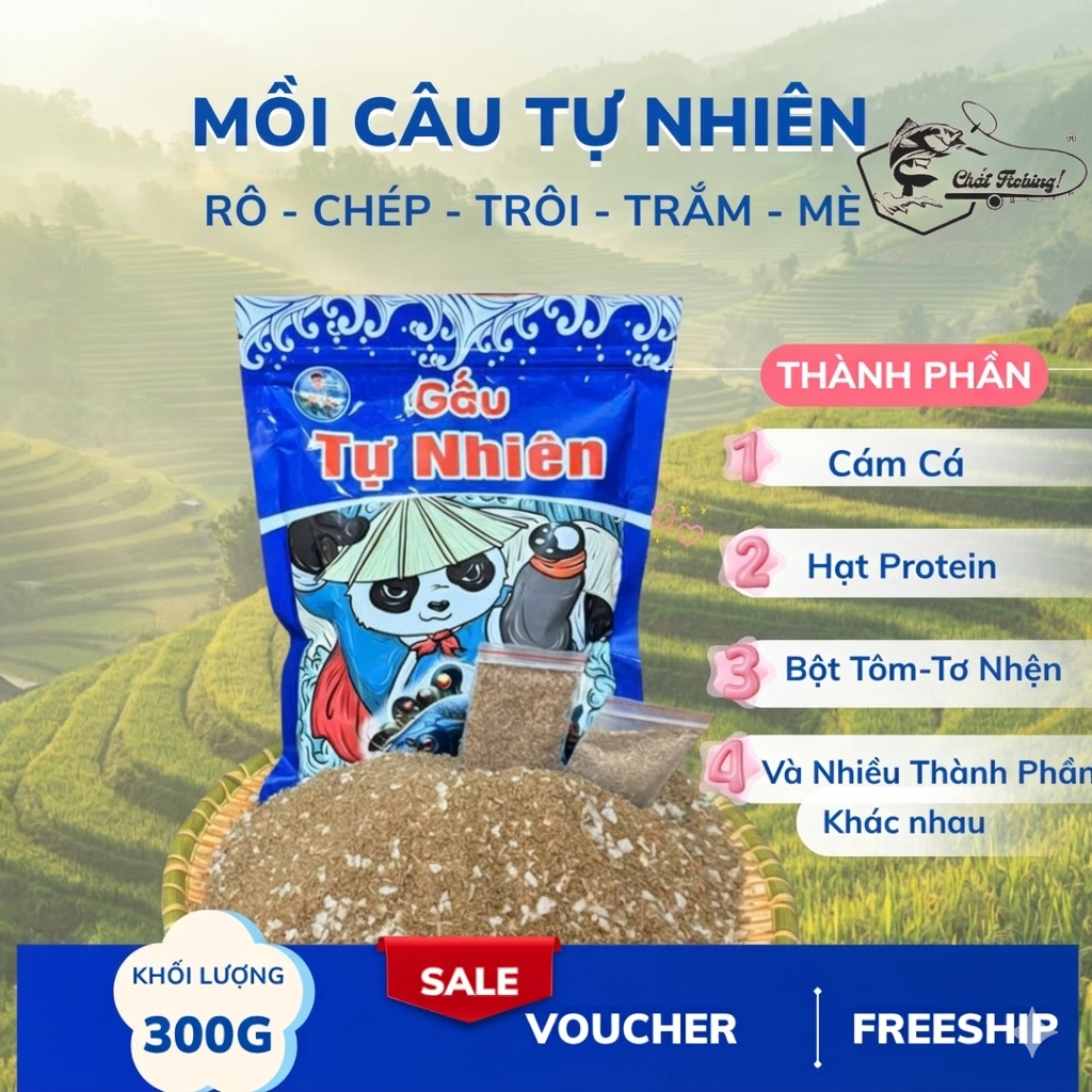 (5 Tặng 1) Mồi Câu Gấu Tự Nhiên 300g, Mồi Câu Cá Tự Nhiên ,Tổng Hợp, Chép, Trôi, Rô Phi, Diếc..