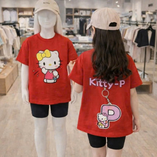 Bộ Quần Áo Bé Gái Mèo Hello Kitty Fom Rộng Cho Mẹ và Bé In Hình Siêu Cute Vải Thun Cotton Dày Dặn Co Giãn Tốt Sz 7-47Kg