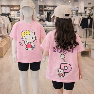 Bộ Quần Áo Bé Gái Mèo Hello Kitty Fom Rộng Cho Mẹ và Bé In Hình Siêu Cute Vải Thun Cotton Dày Dặn Co Giãn Tốt Sz 7-47Kg