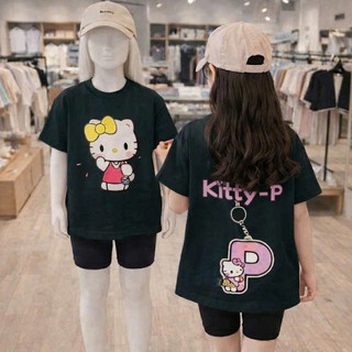Bộ Quần Áo Bé Gái Mèo Hello Kitty Fom Rộng Cho Mẹ và Bé In Hình Siêu Cute Vải Thun Cotton Dày Dặn Co Giãn Tốt Sz 7-47Kg