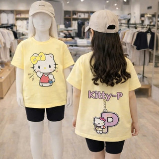 Bộ Quần Áo Bé Gái Mèo Hello Kitty Fom Rộng Cho Mẹ và Bé In Hình Siêu Cute Vải Thun Cotton Dày Dặn Co Giãn Tốt Sz 7-47Kg
