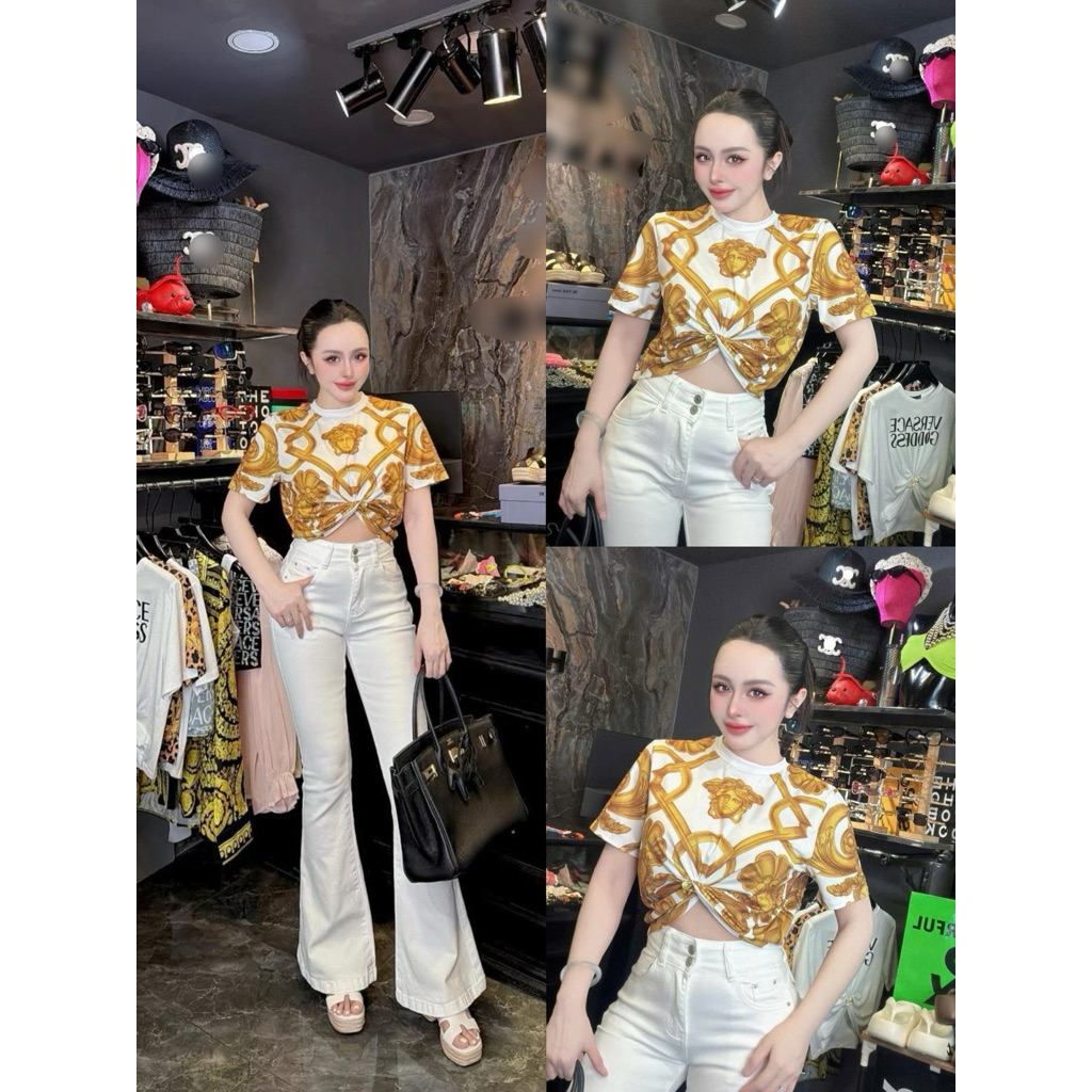 Áo croptop hoạ tiết vàng beo new