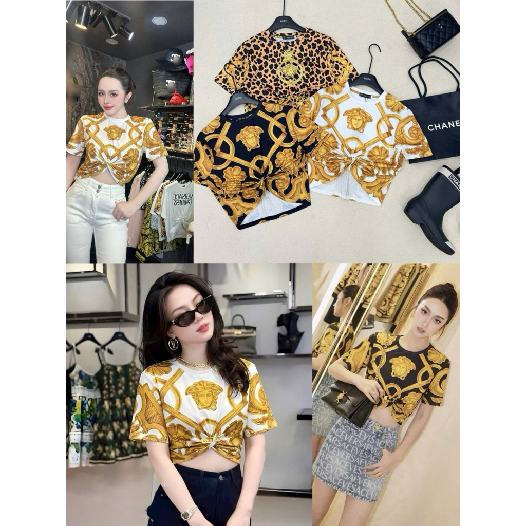 Áo croptop hoạ tiết vàng beo new