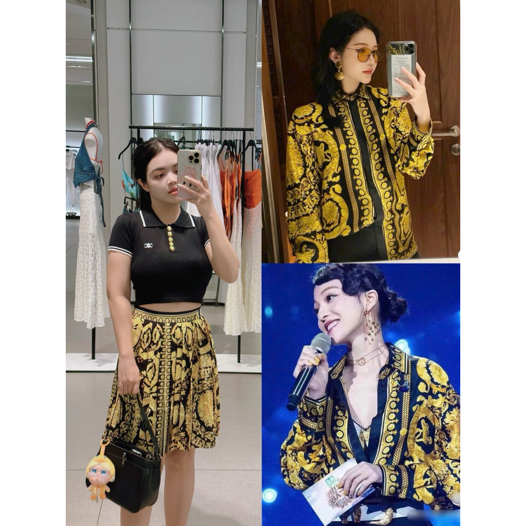 set áo sơ mi lụa Versace & váy màu vàng siêu cấp